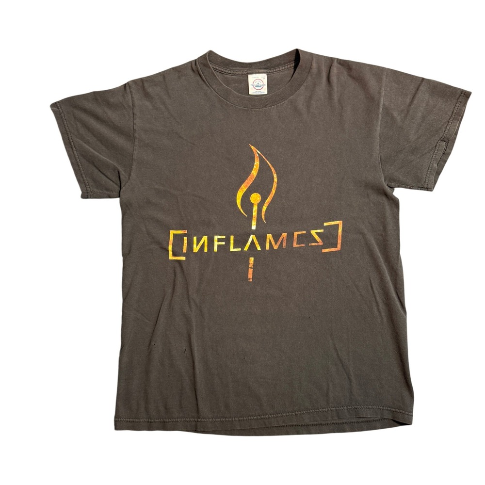 Vintage In Flames Band Tee Delta Pro Weight Black Graphic T-Shirt Adult‎ Medium